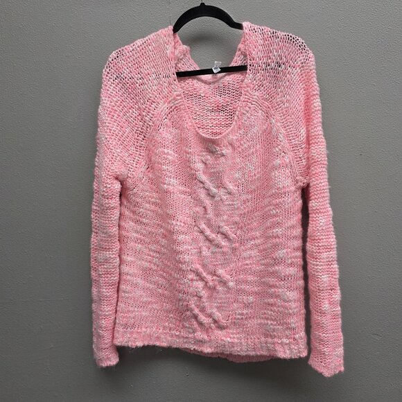 Aeropostale Sweater Womens Large Pink Wool Blend Cable Knit Chunky Pullover - Picture 1 of 10